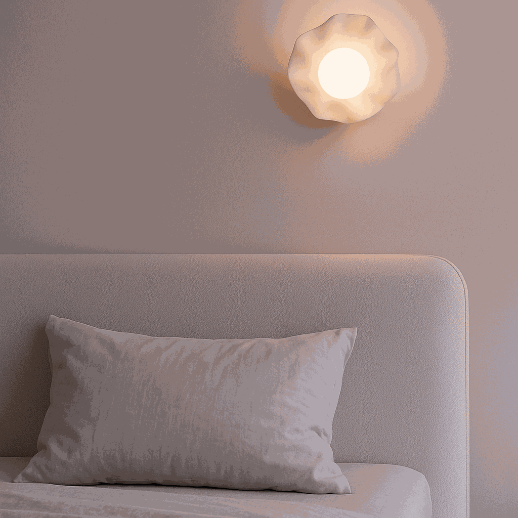 Modern battery operated wall light with textured ripple design and soft warm LED glow